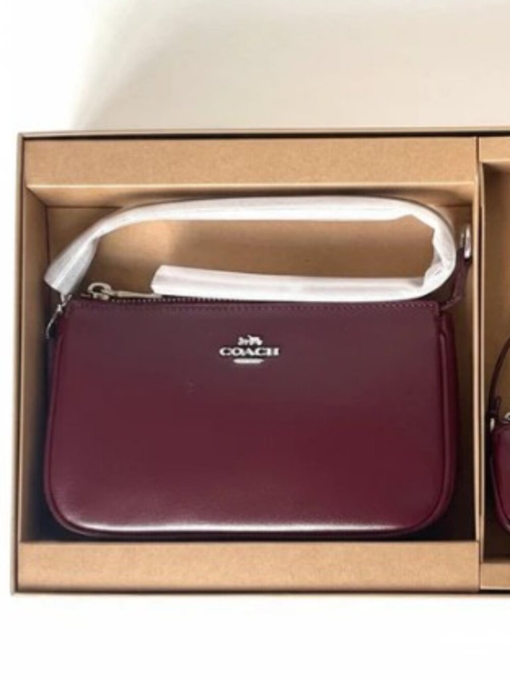 Coach Nolita 19 Bag and Charm Set Dark Wine Leather Silver CCK95 Boxed - Picture 5 of 14